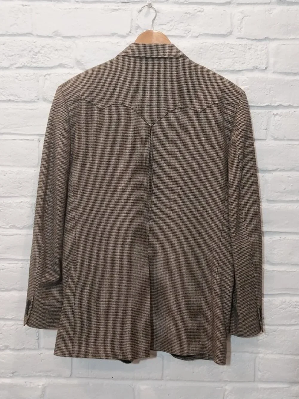 Circle S Dallas Western Blazer 44L 100% Silk Gray Houndstooth Sport Coat Cowboy.